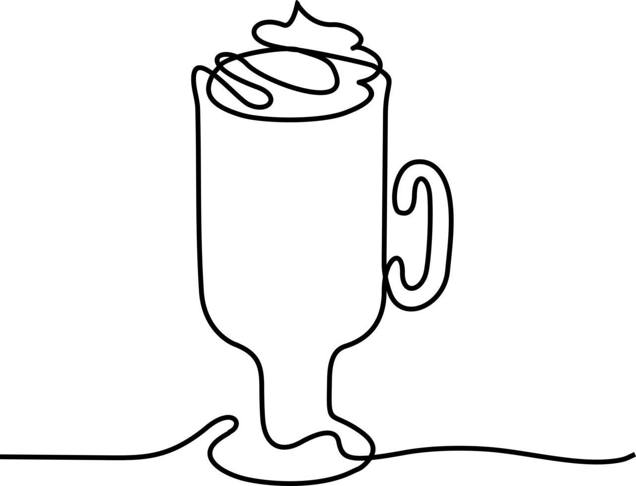 Hot viennese coffee with whipped cream. One line drawn. Glass of Viennese coffee topped with whipped cream vector