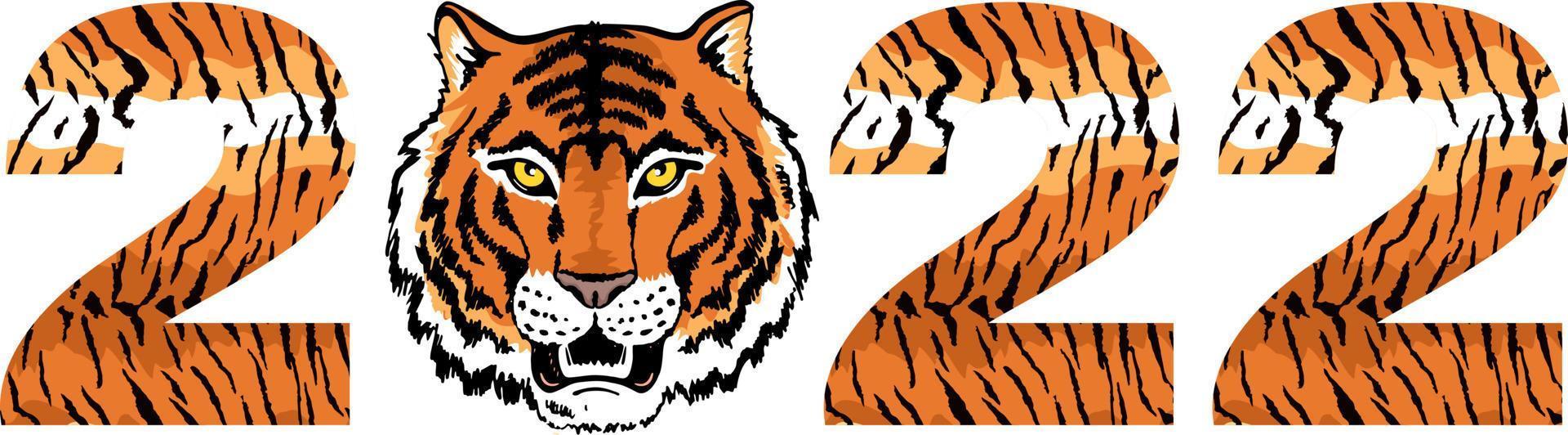 año nuevo del tigre 2022. dibujo a mano alzada de un tigre. dibujo de silueta de cabeza de tigre. tarjeta de felicitación, afiche, ilustración para imprimir en camisetas, textiles y souvenirs vector