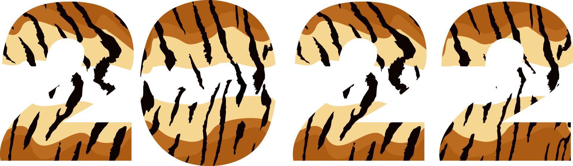 Banner of striped black and orange numbers 2022. Happy chinese new year 2022 of the tiger. Striped 2022. Festive New Year greeting card vector