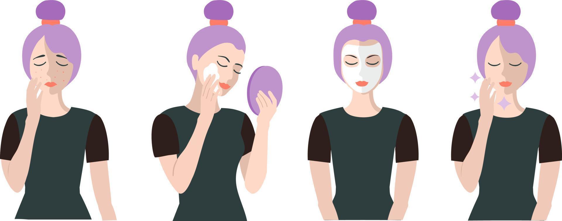 Facial cleansing process. Set of fresh vector