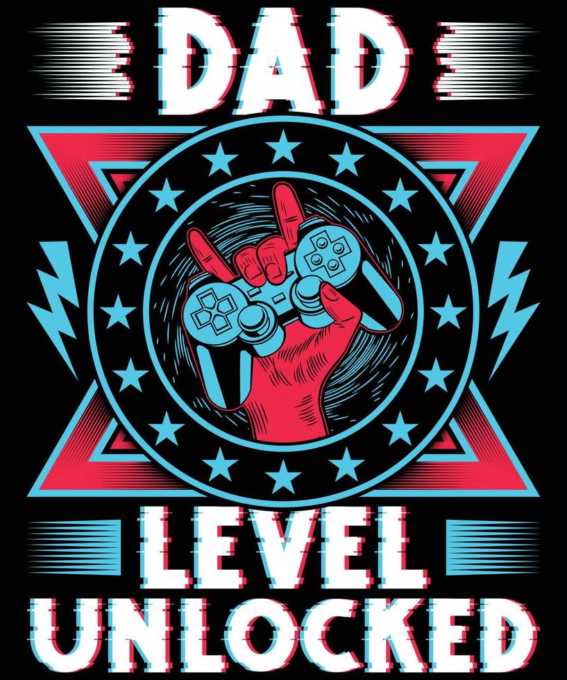 Dad Level Unlocked Gaming T-Shirt Design vector