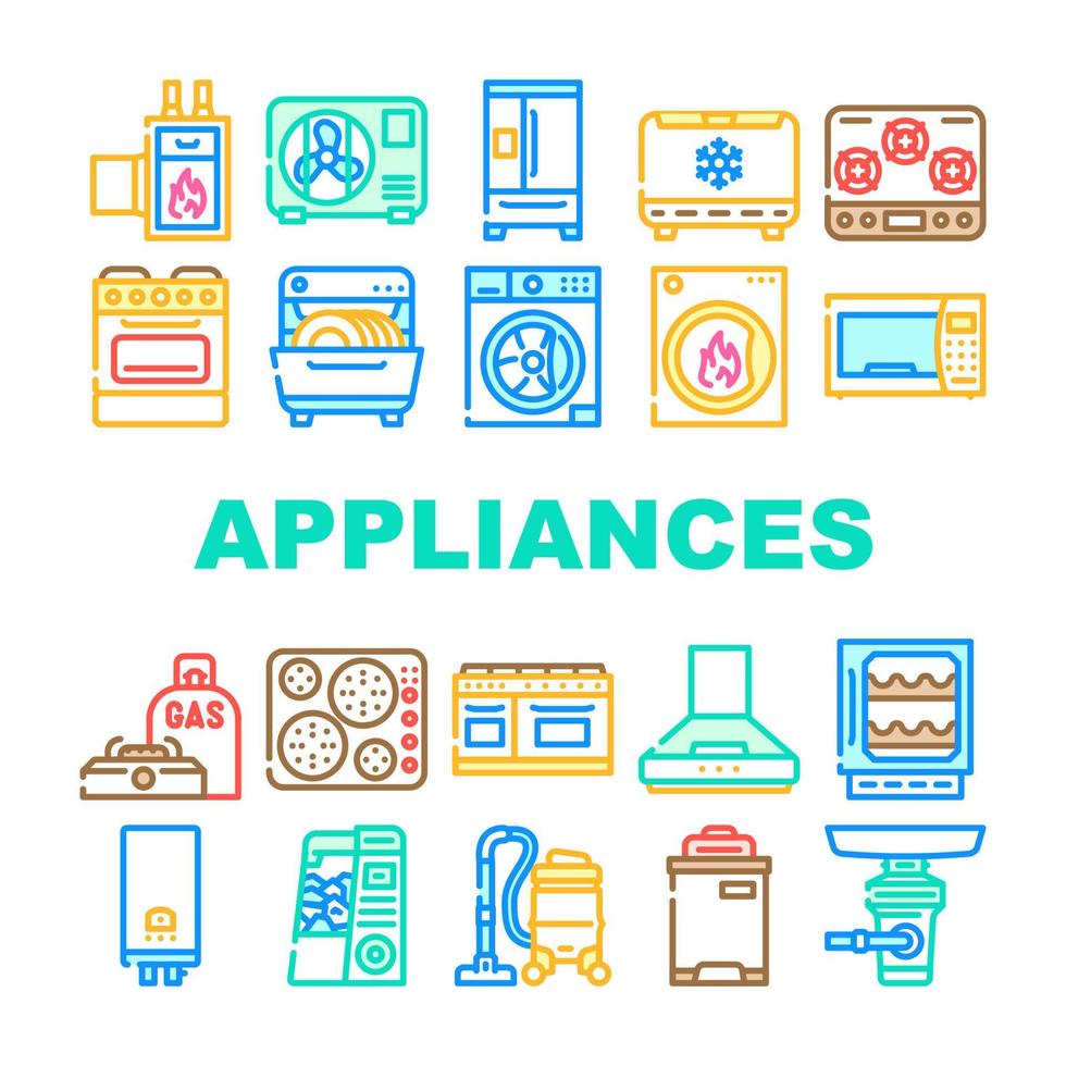 electrodomésticos, tecnología doméstica, iconos, conjunto, vector
