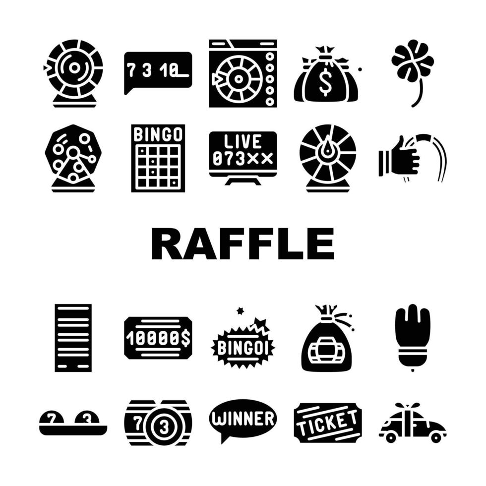 Raffle Lottery Game Collection Icons Set Vector