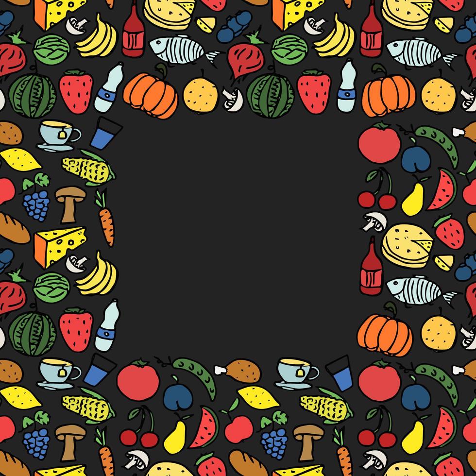 Seamless food pattern. Doodle pattern with food icons and place for text. Food background vector