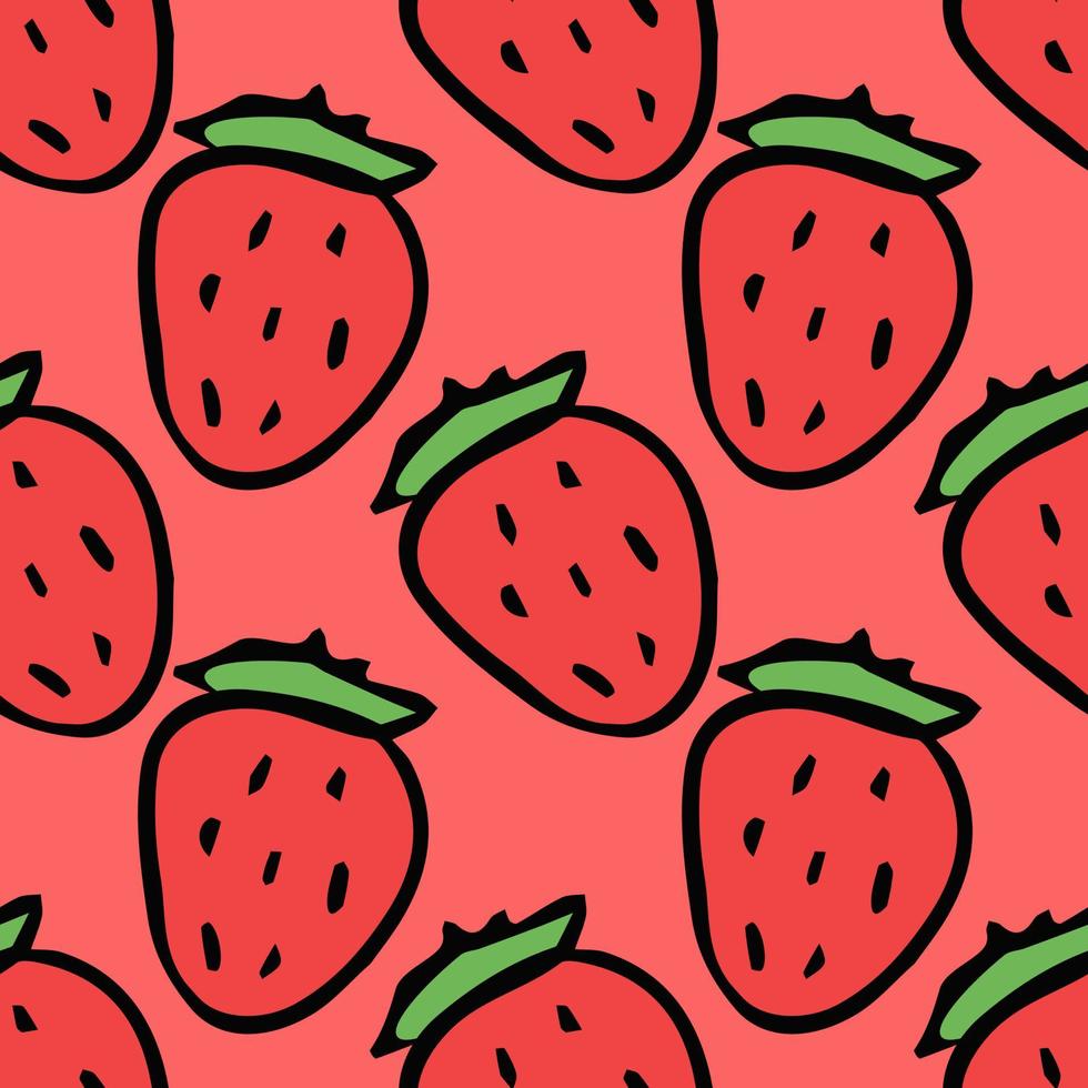 Seamless strawberries pattern. Doodle vector with red strawberries icons. Vintage strawberries pattern