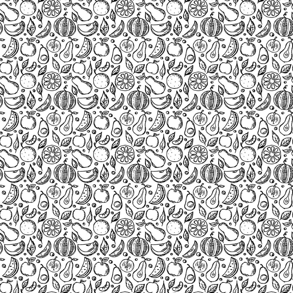 Seamless fruit pattern. doodle background with fruit icons. Fruit background vector