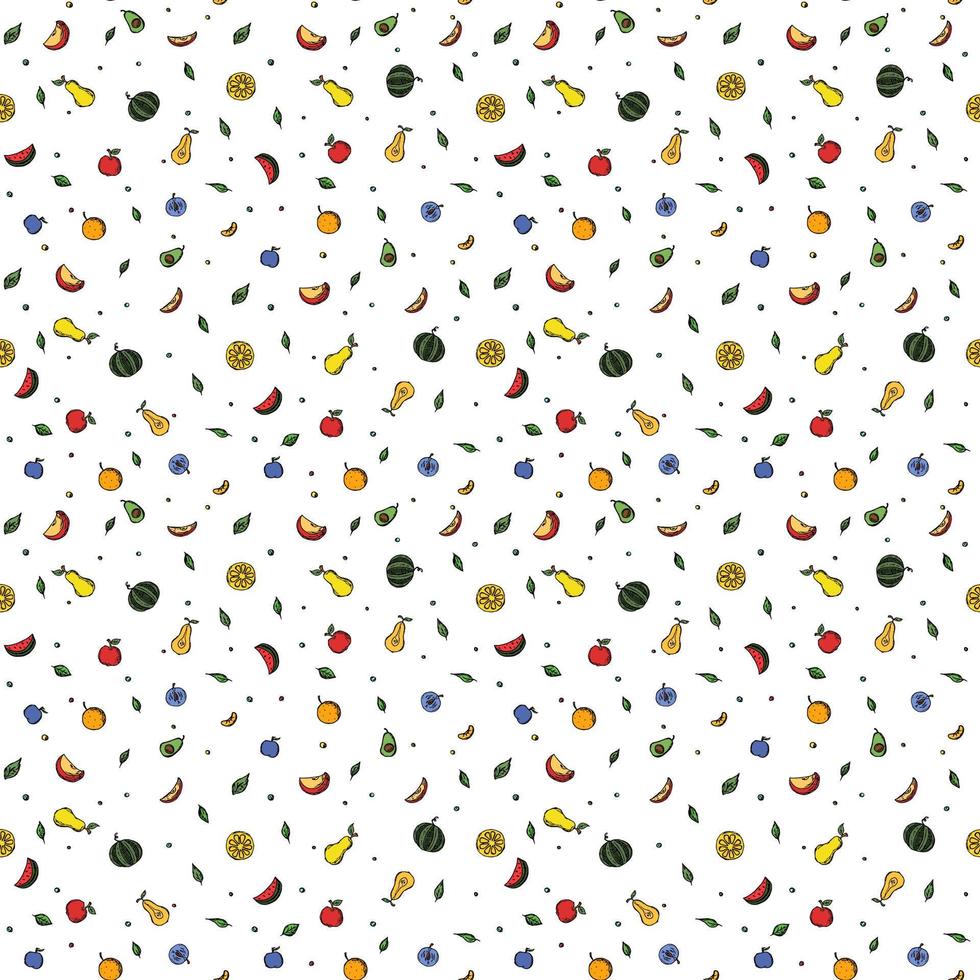 fondo de doodle de color de patrón de fruta transparente con iconos de fruta fondo de fruta vector