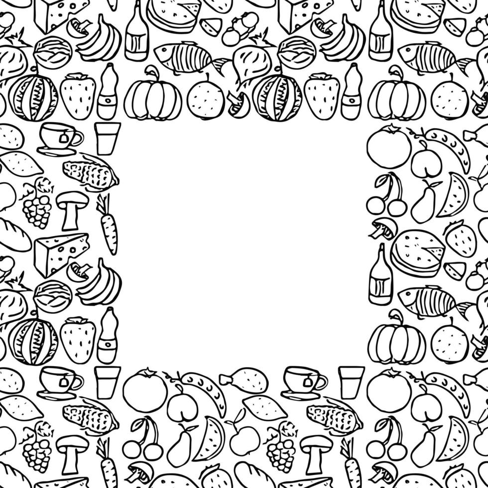 Seamless food pattern. Doodle pattern with food icons and place for text. Food background vector