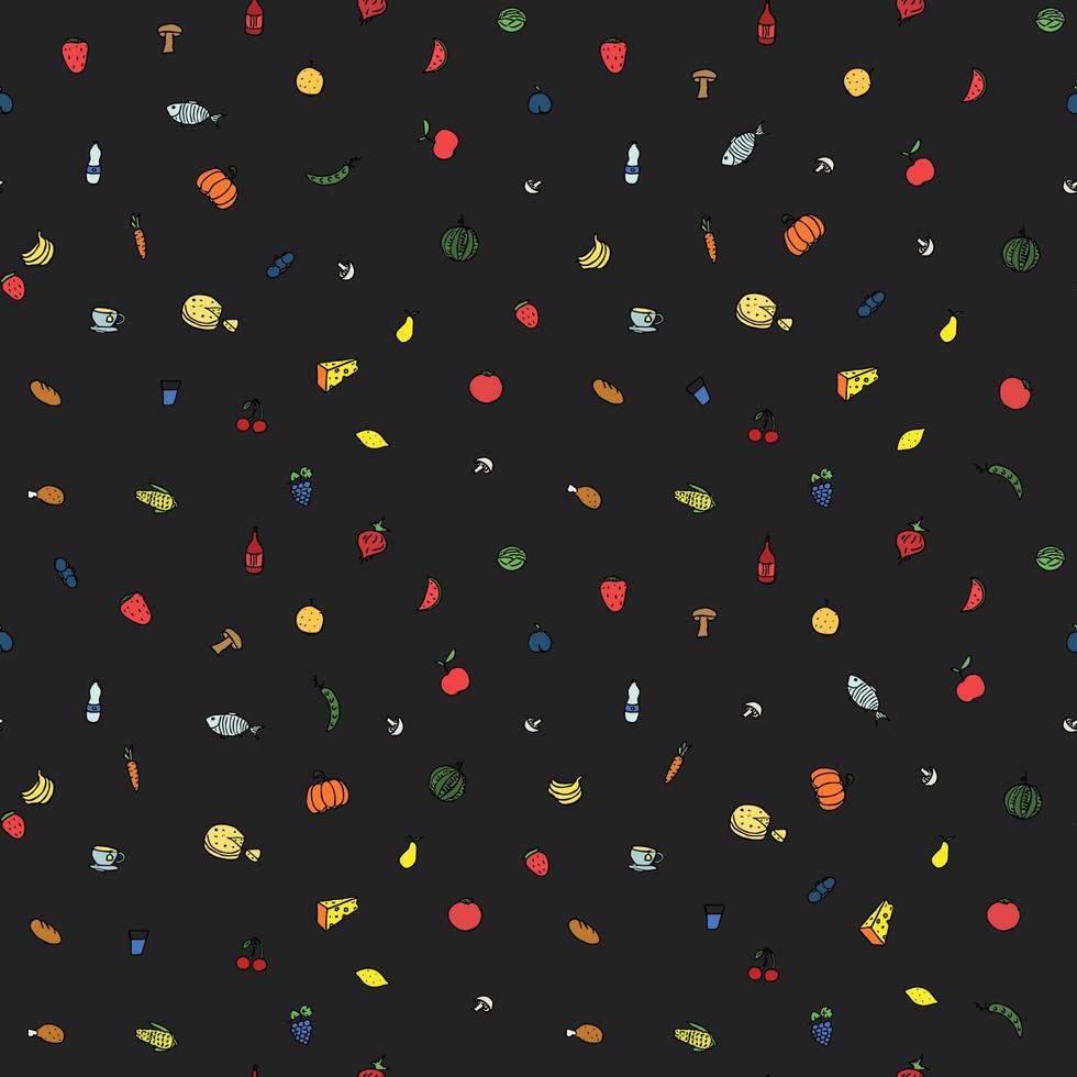 Seamless pattern with food icons. Colored doodle food pattern. Food background vector