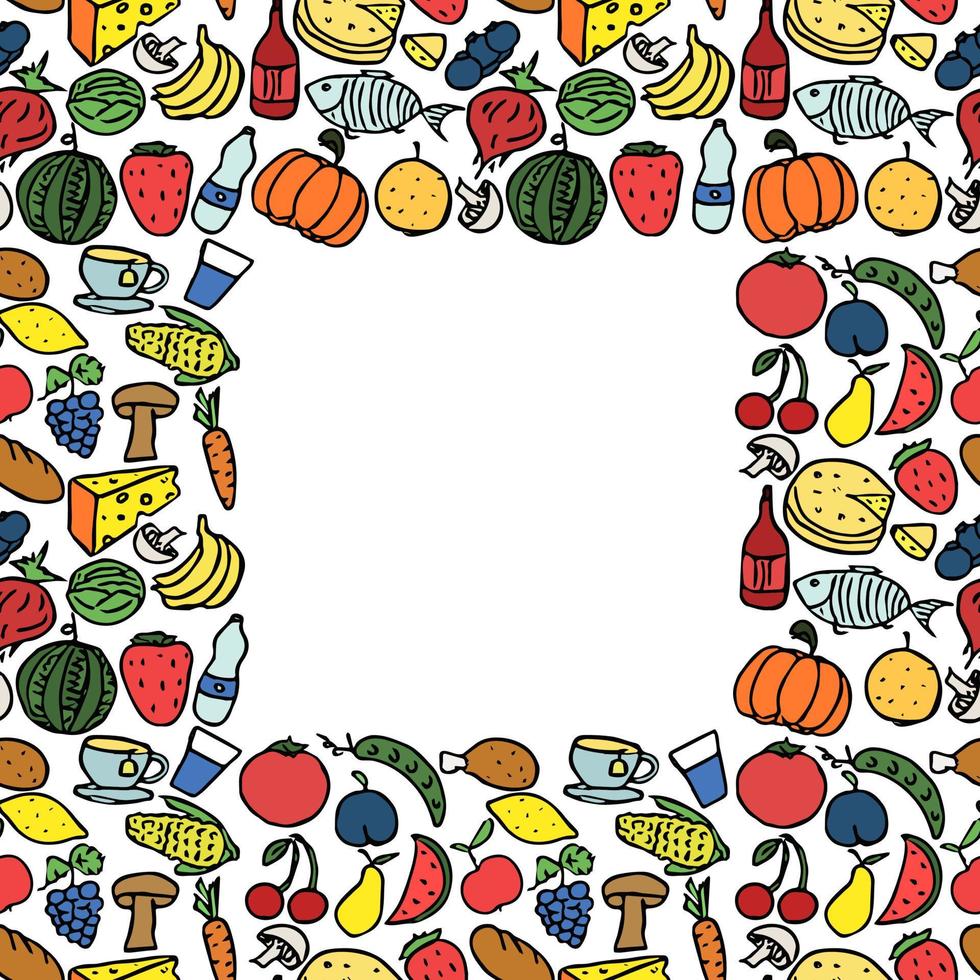 Seamless food pattern. Doodle pattern with food icons and place for text. Food background vector