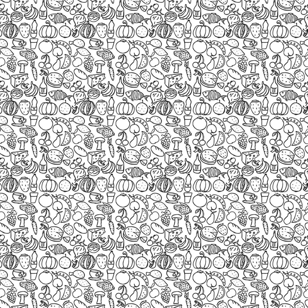Seamless food pattern. Doodle pattern with food icons. Food background vector