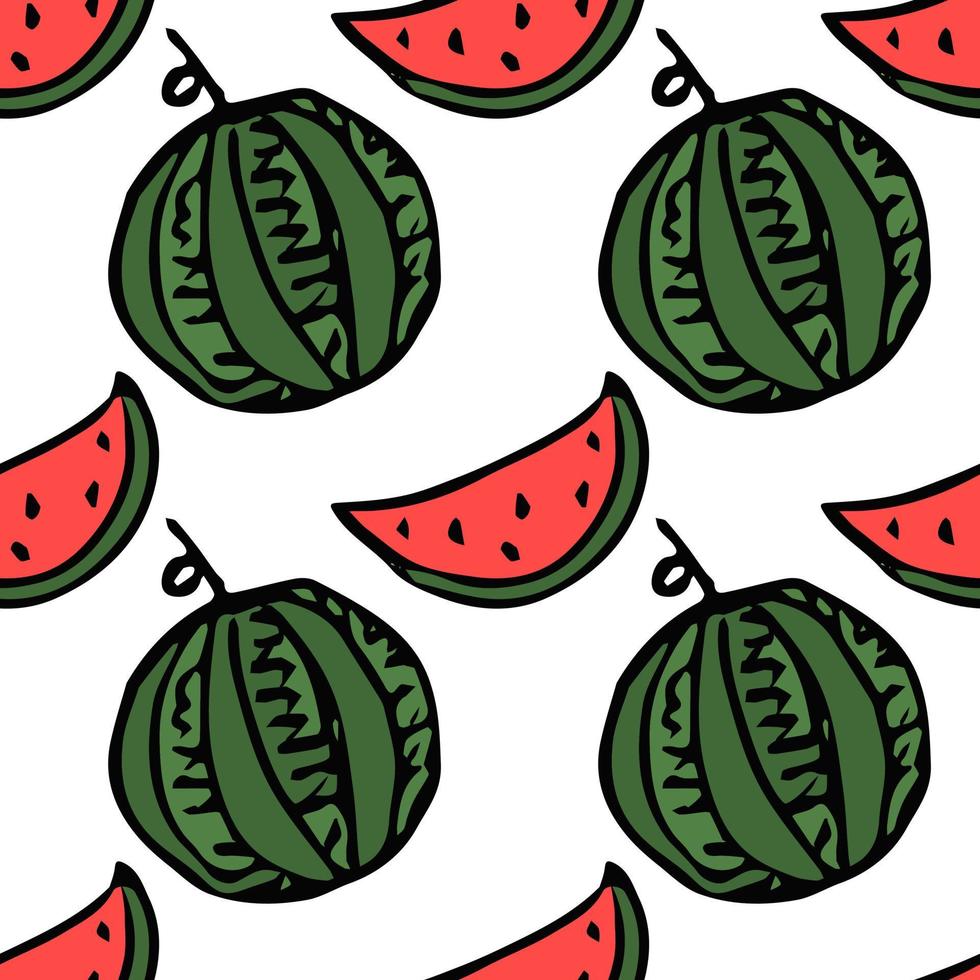 seamless watermelon pattern. vector doodle illustration with watermelon. pattern with red watermelon