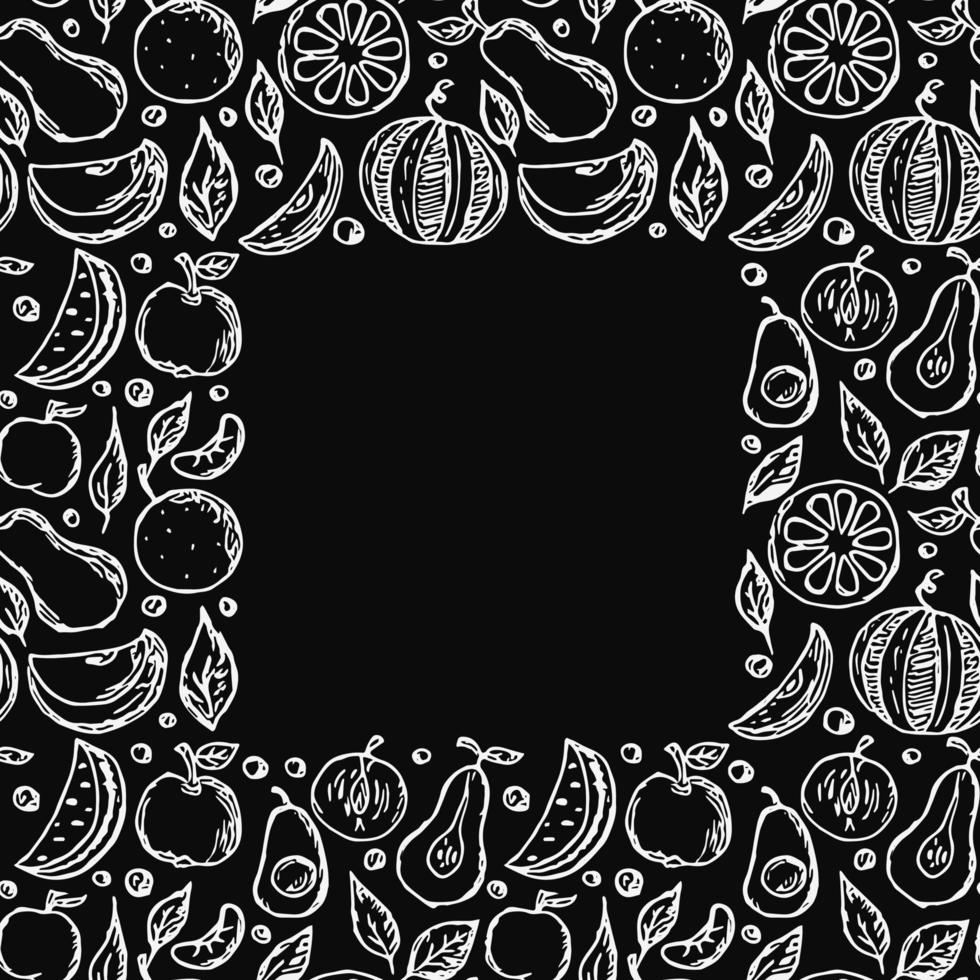 Fruit frame. Seamless fruit pattern with place for text. doodle illustration with fruit icons. Fruit background vector