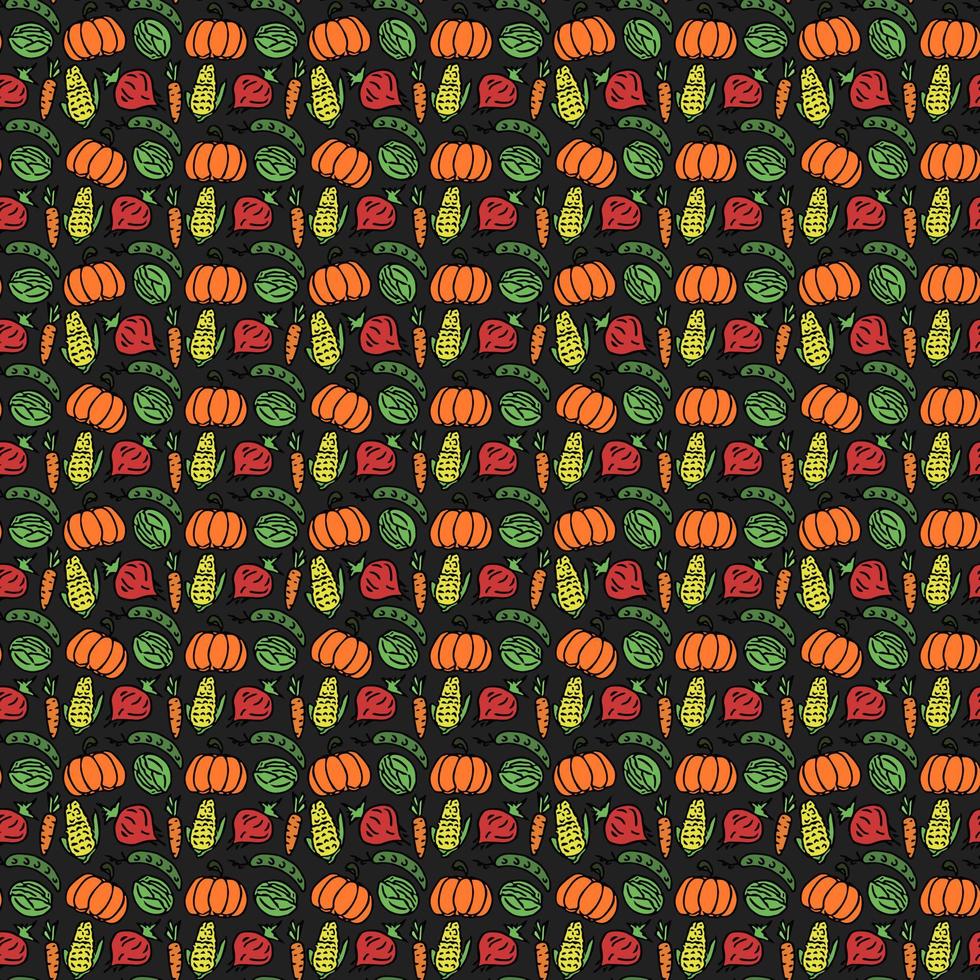 Seamless pattern with vegetables icons. Colored doodle vegetables pattern. Food background vector