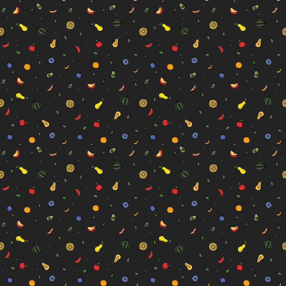 Seamless fruit pattern Colored doodle background with fruit icons Fruit background vector