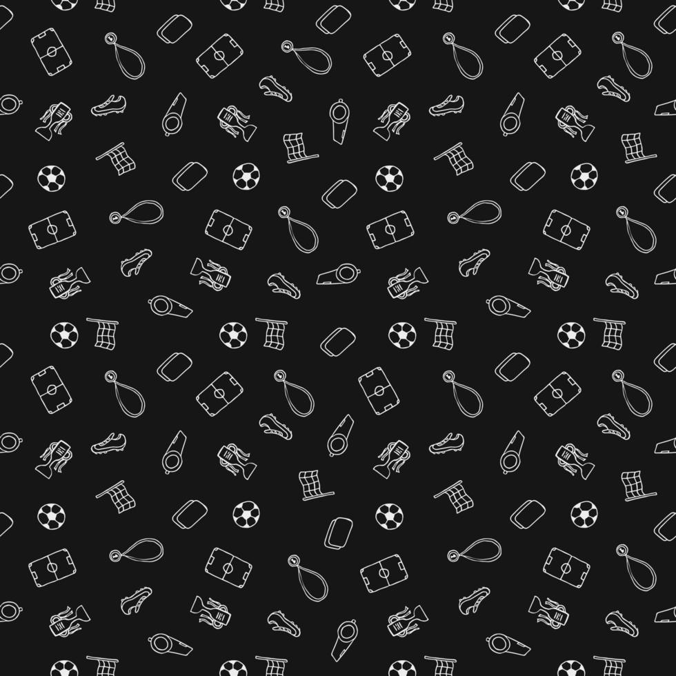 Seamless football pattern. Doodle football illustration with a soccer ball, championship cup, shoes, football field vector