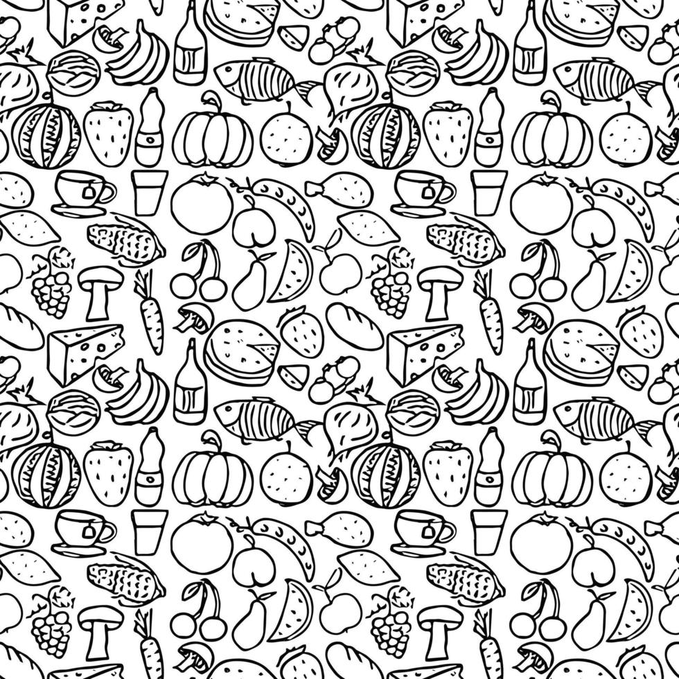 Seamless food pattern. Doodle pattern with food icons. Food background vector