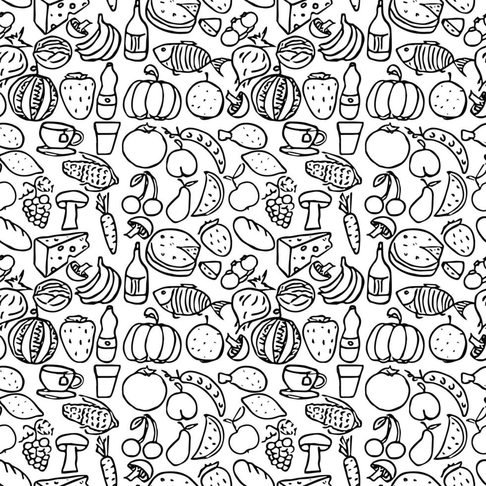 Seamless food pattern. Doodle pattern with food icons. Food background vector