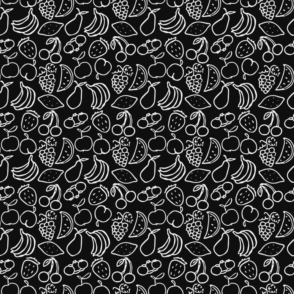 Seamless fruits pattern. Black and white doodle fruits pattern. Fruits background vector