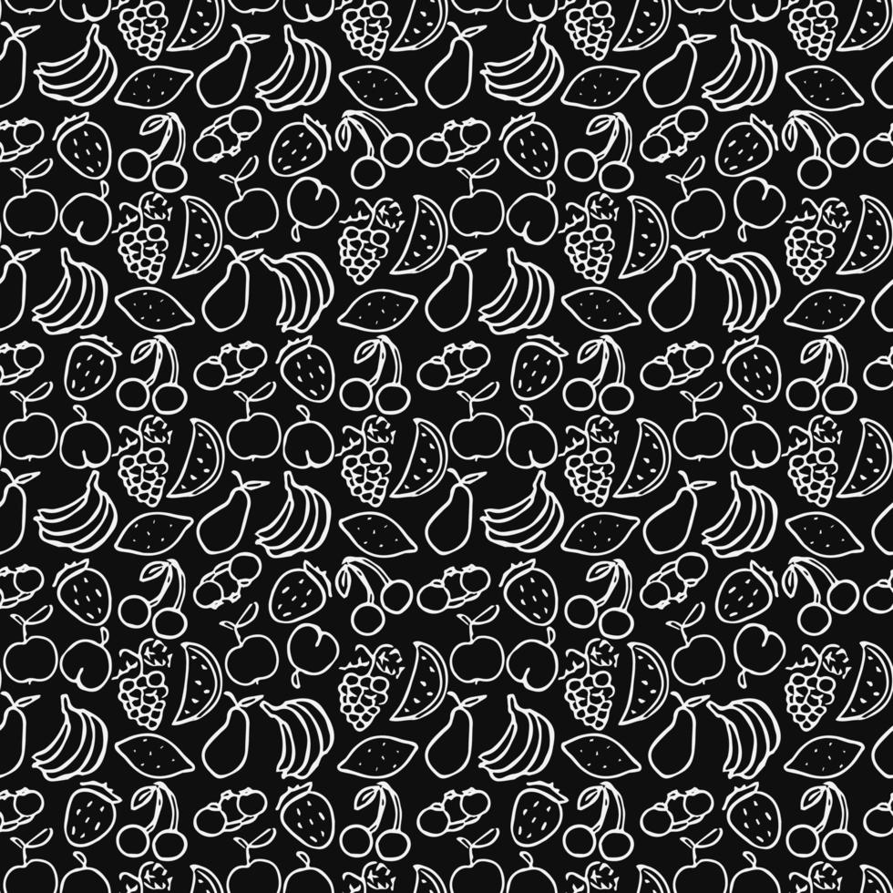 Seamless fruits pattern. Black and white doodle fruits pattern. Fruits background vector