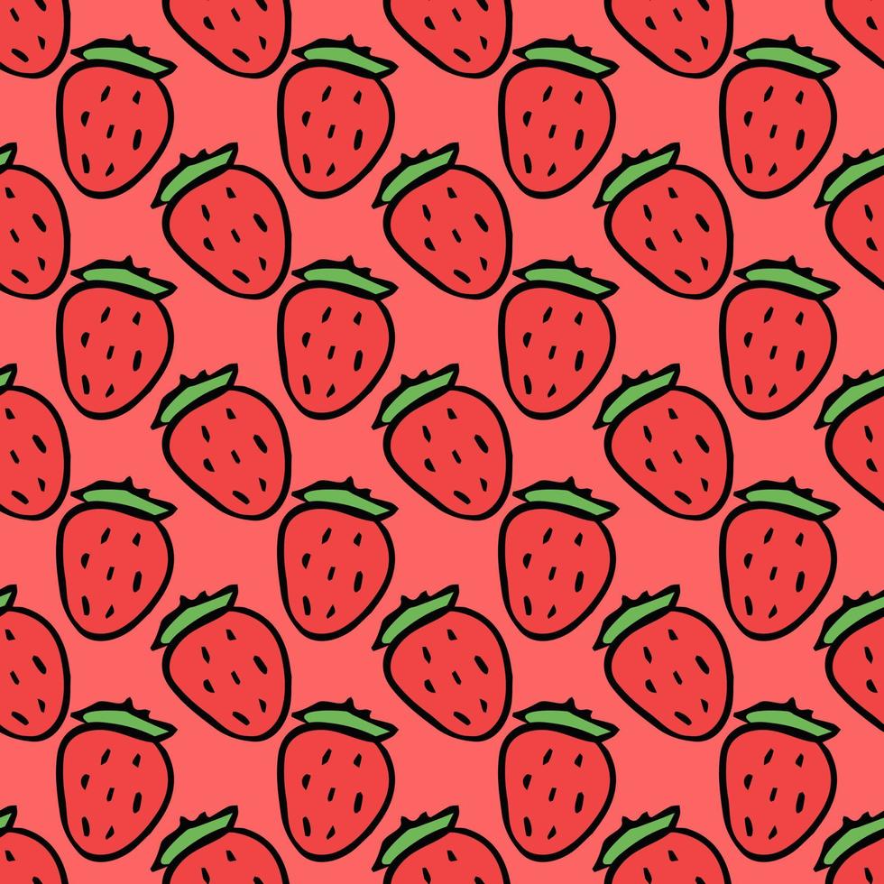 Seamless strawberries pattern. Doodle vector with red strawberries icons. Vintage strawberries pattern