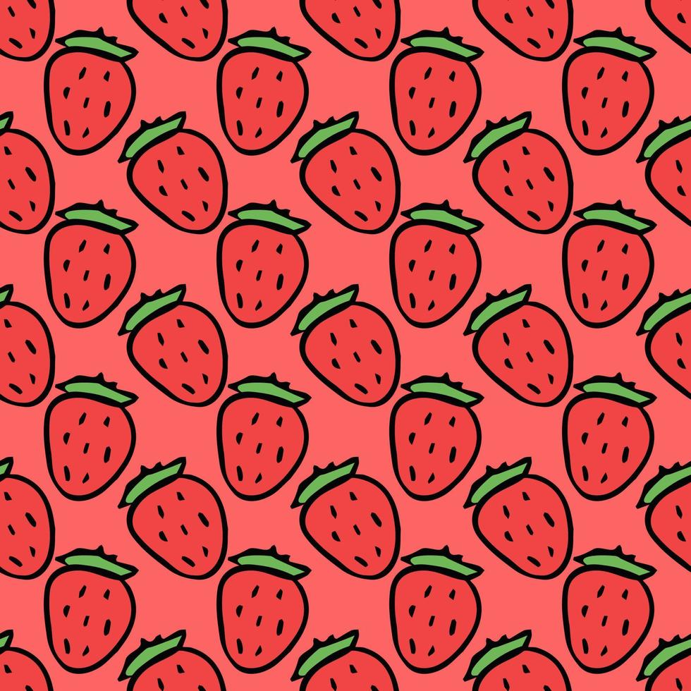 Seamless strawberries pattern. Doodle vector with red strawberries icons. Vintage strawberries pattern