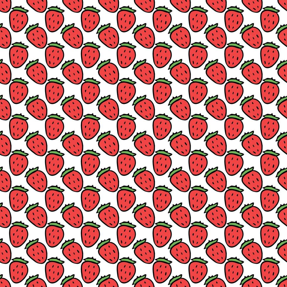Seamless strawberries pattern. Doodle vector with red strawberries icons. Vintage strawberries pattern