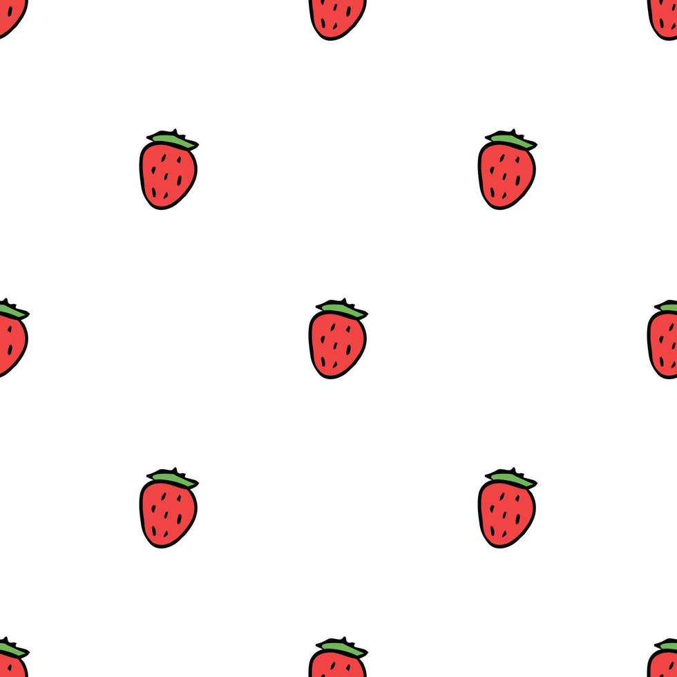 Seamless strawberries pattern. Doodle vector with red strawberries icons. Vintage strawberries pattern