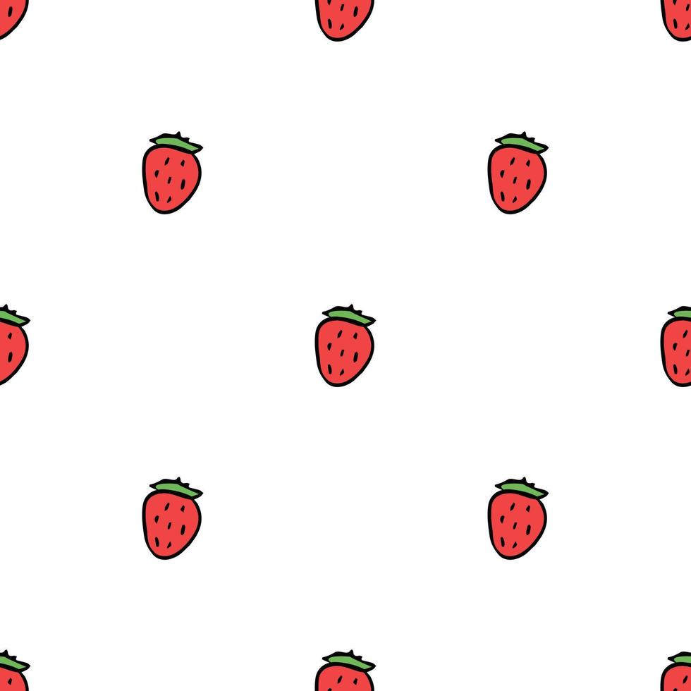 Seamless strawberries pattern. Doodle vector with red strawberries icons. Vintage strawberries pattern