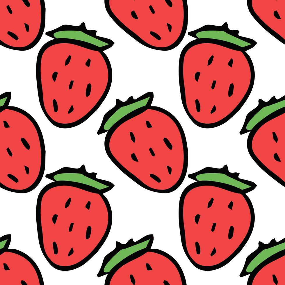 Seamless strawberries pattern. Doodle vector with red strawberries icons. Vintage strawberries pattern