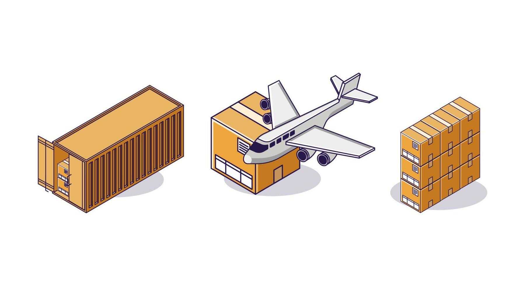 Flat isometric concept illustration. bundle set icon for domestic busines delivery vector