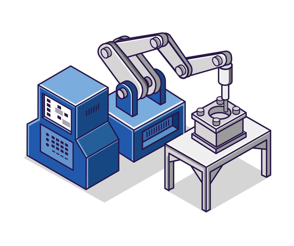 Flat isometric concept illustration. advanced technology of cnc machining industry vector