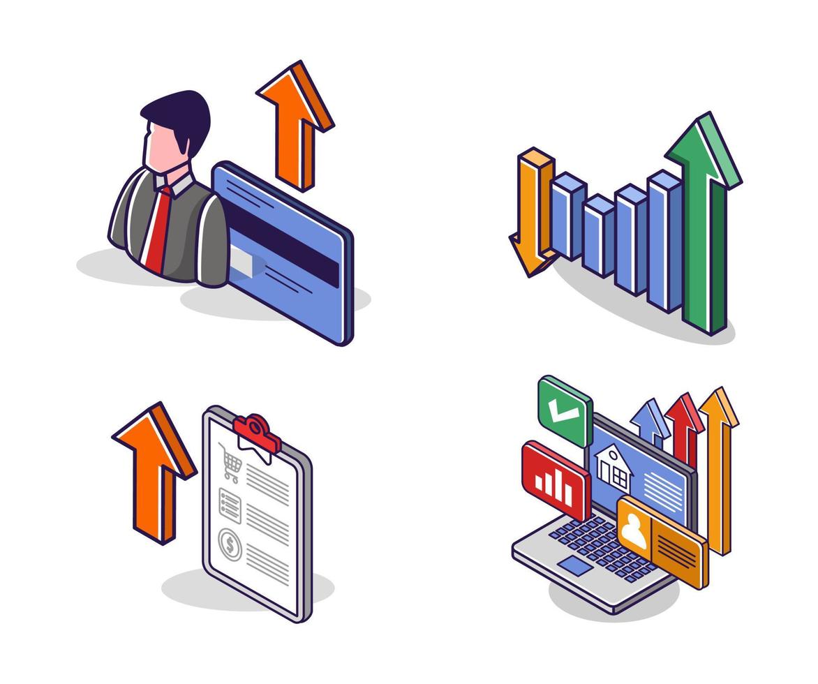 Flat isometric concept illustration. home investment business creative icon set bundle vector