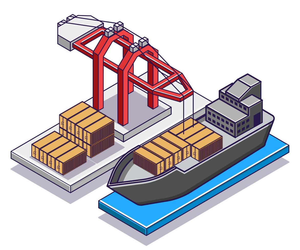 Flat isometric concept illustration. shipping goods by sea vector