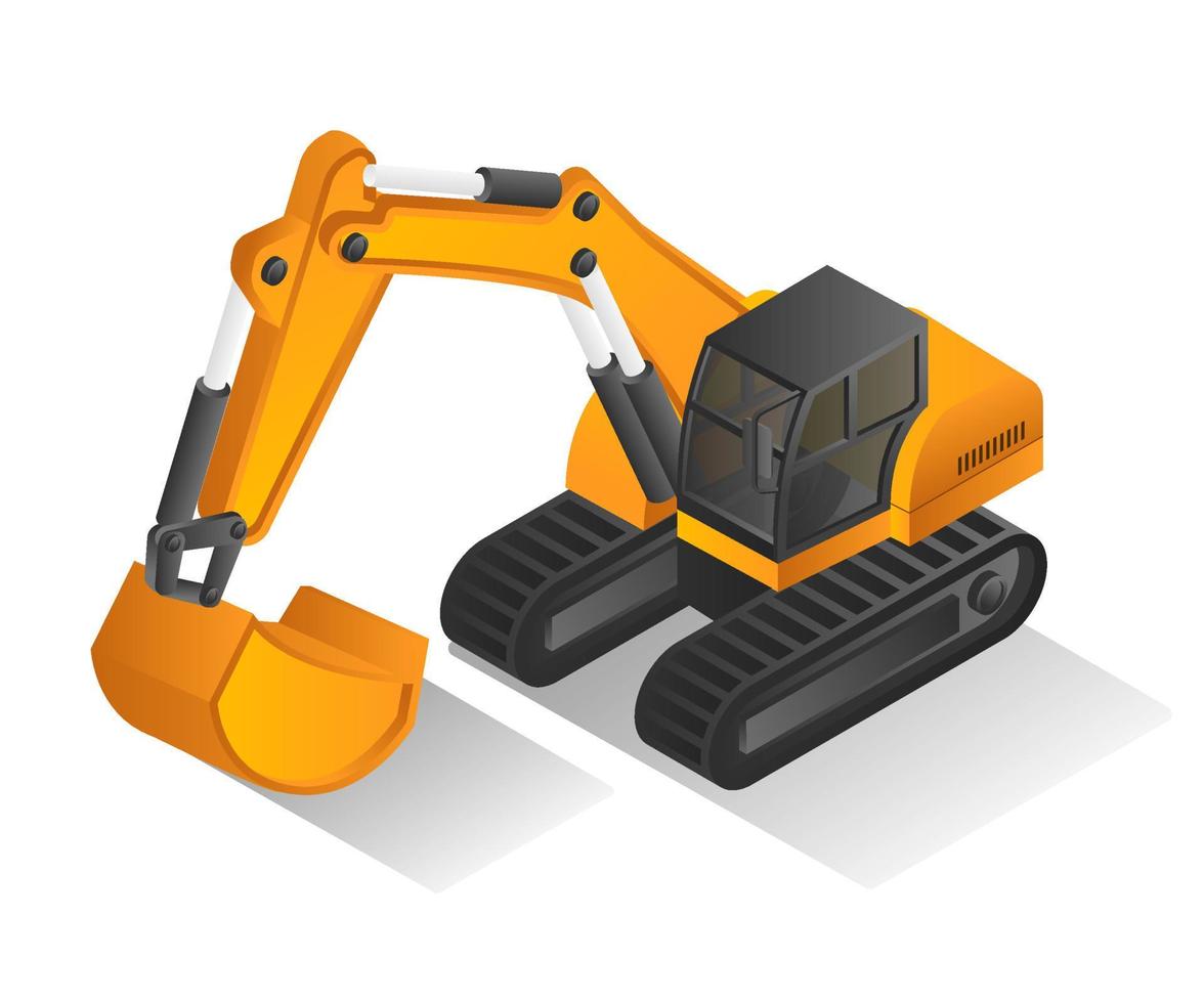 Isometric illustration design concept. beko excavator vector