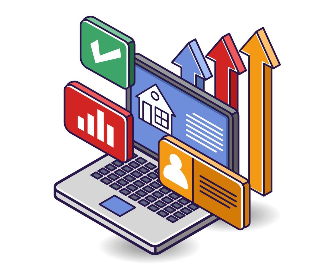 Flat isometric concept illustration. Growing housing investment business vector