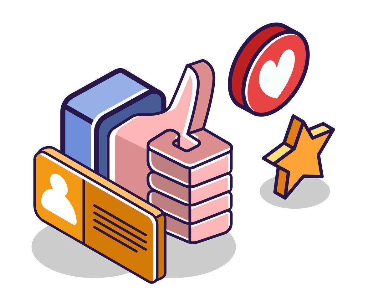 Flat isometric concept illustration. Thumbs up for the best review vector