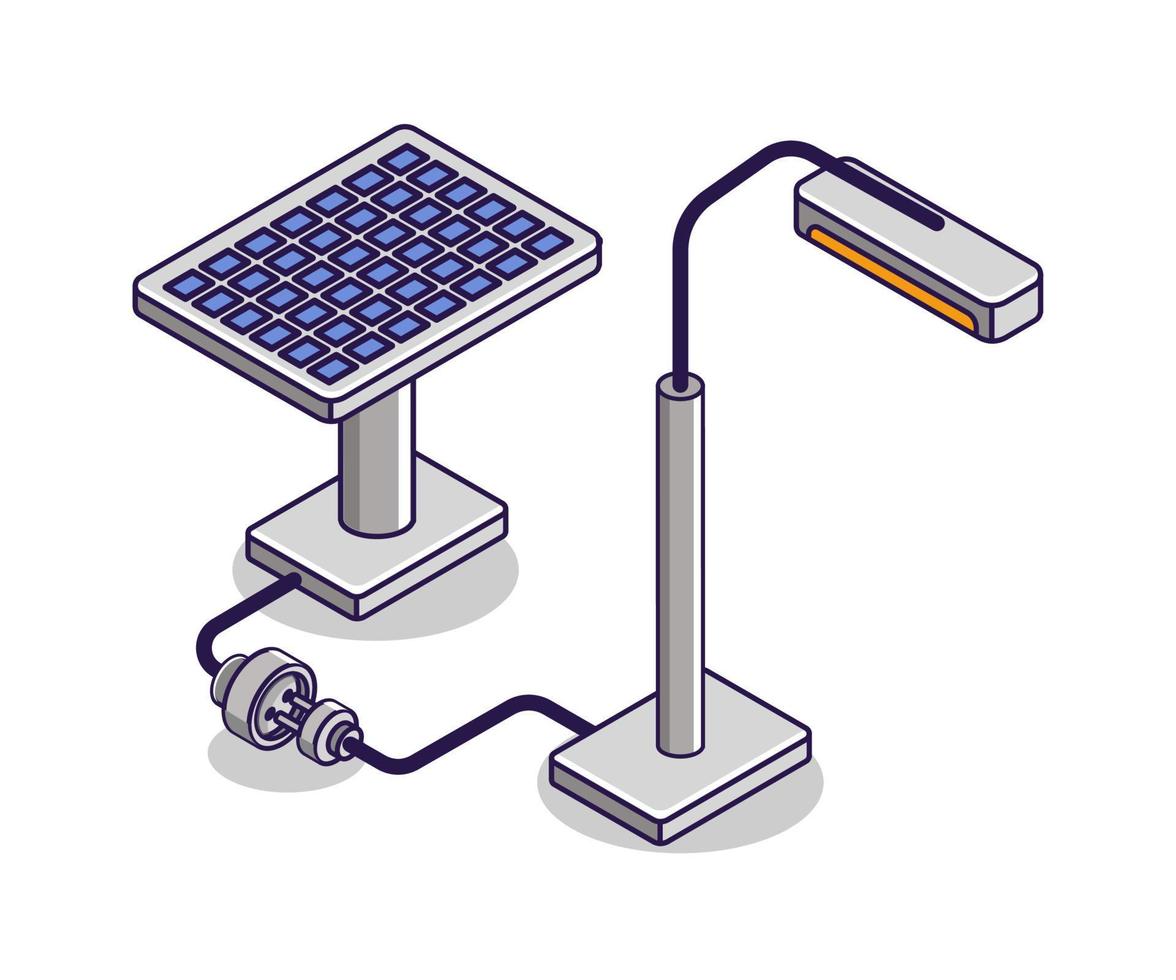 Flat isometric concept illustration. use of solar panel electrical energy for the world vector
