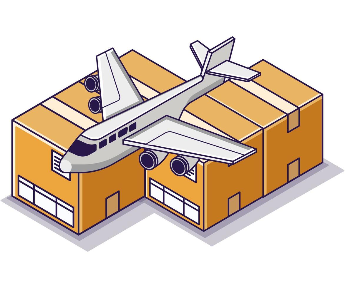 Flat isometric concept illustration. ship goods by air vector