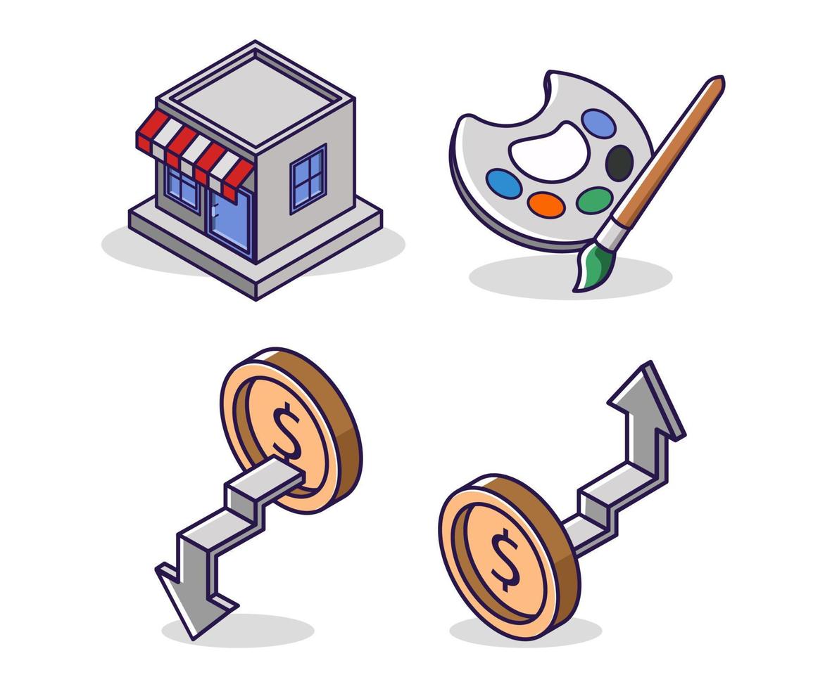 Flat isometric concept illustration. shopping business creative icon set bundle vector