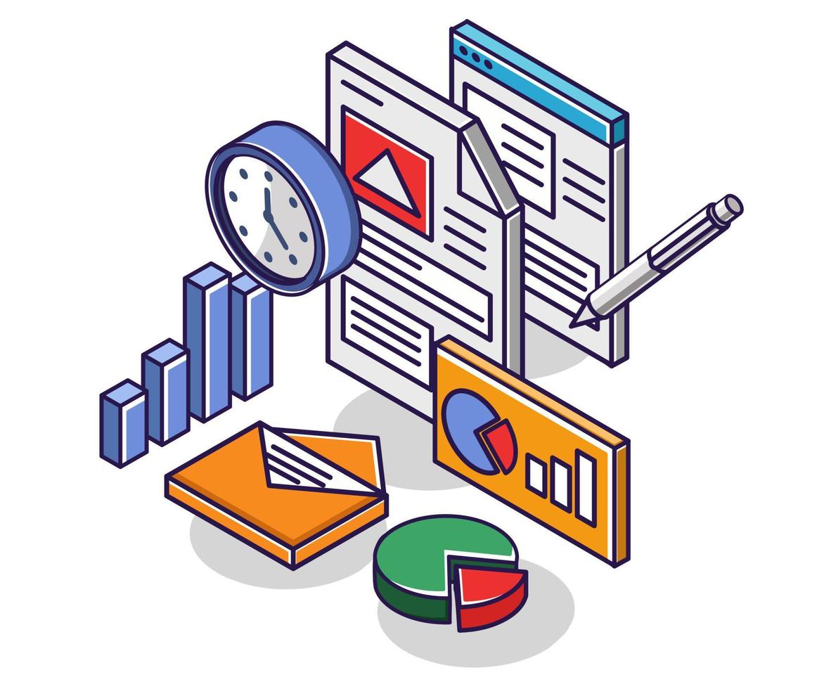 Flat isometric concept illustration. business blogger web creator content vector