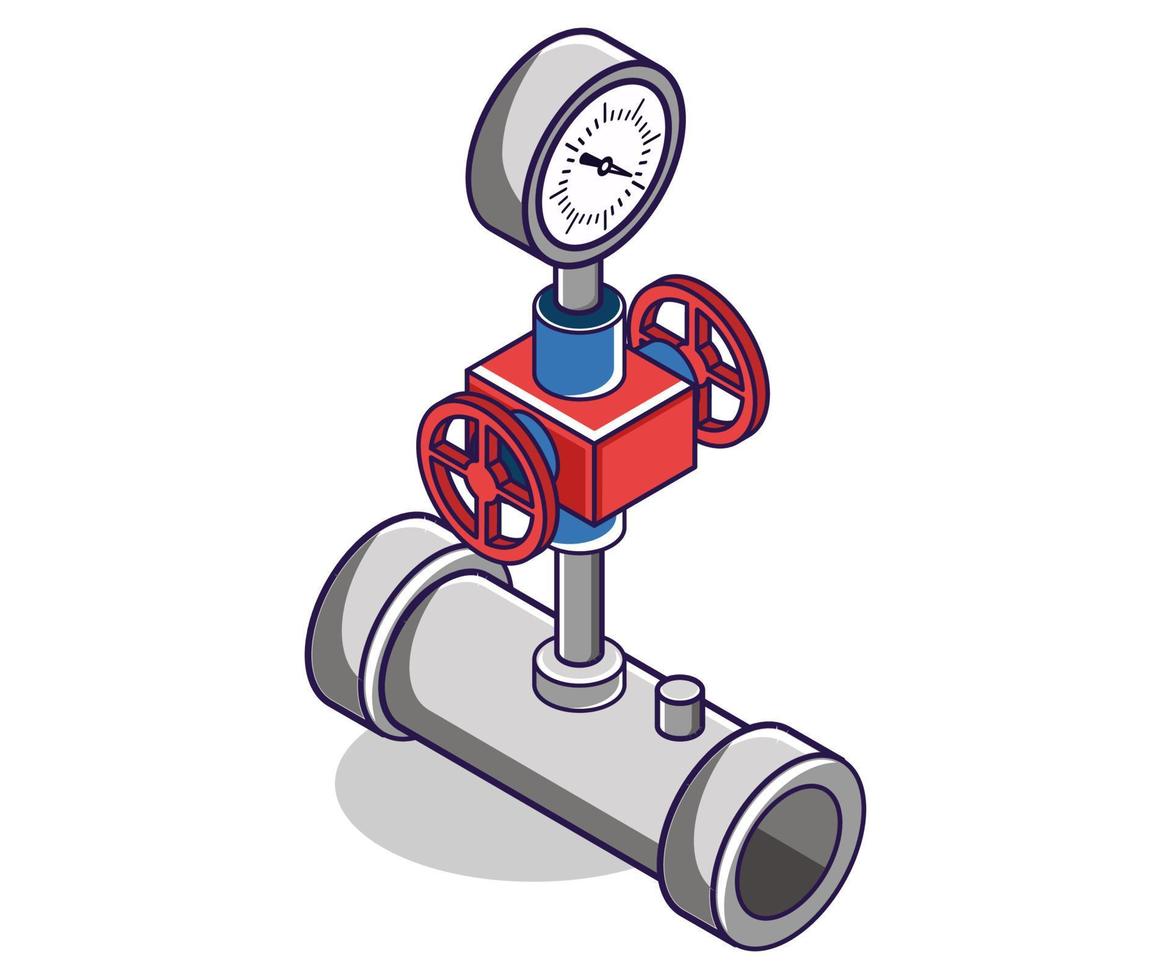 Flat isometric concept illustration. Oil and gas pipelines and temperature rpm vector