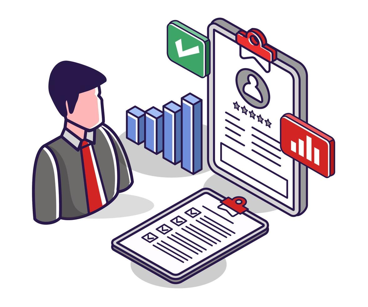 Flat isometric concept illustration. business accounts get the best reviews vector