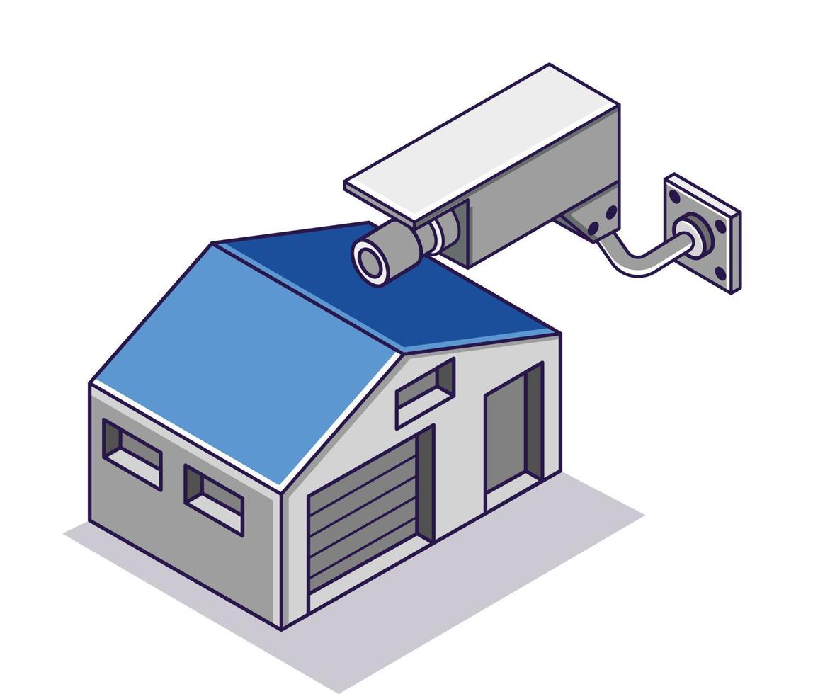 Flat isometric concept illustration. security with warehouse cctv vector