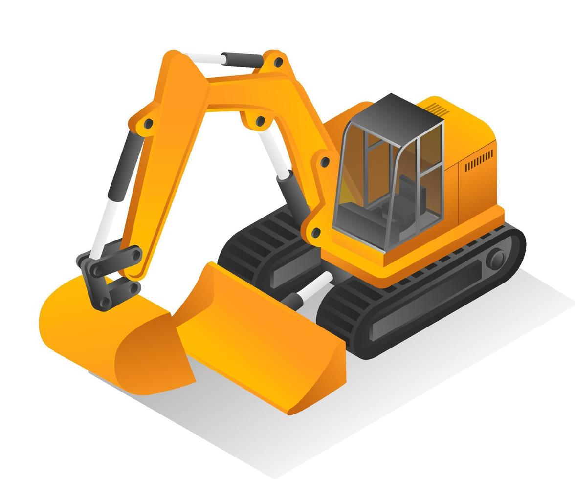 Isometric design concept illustration. beko excavator heavy equipment vector