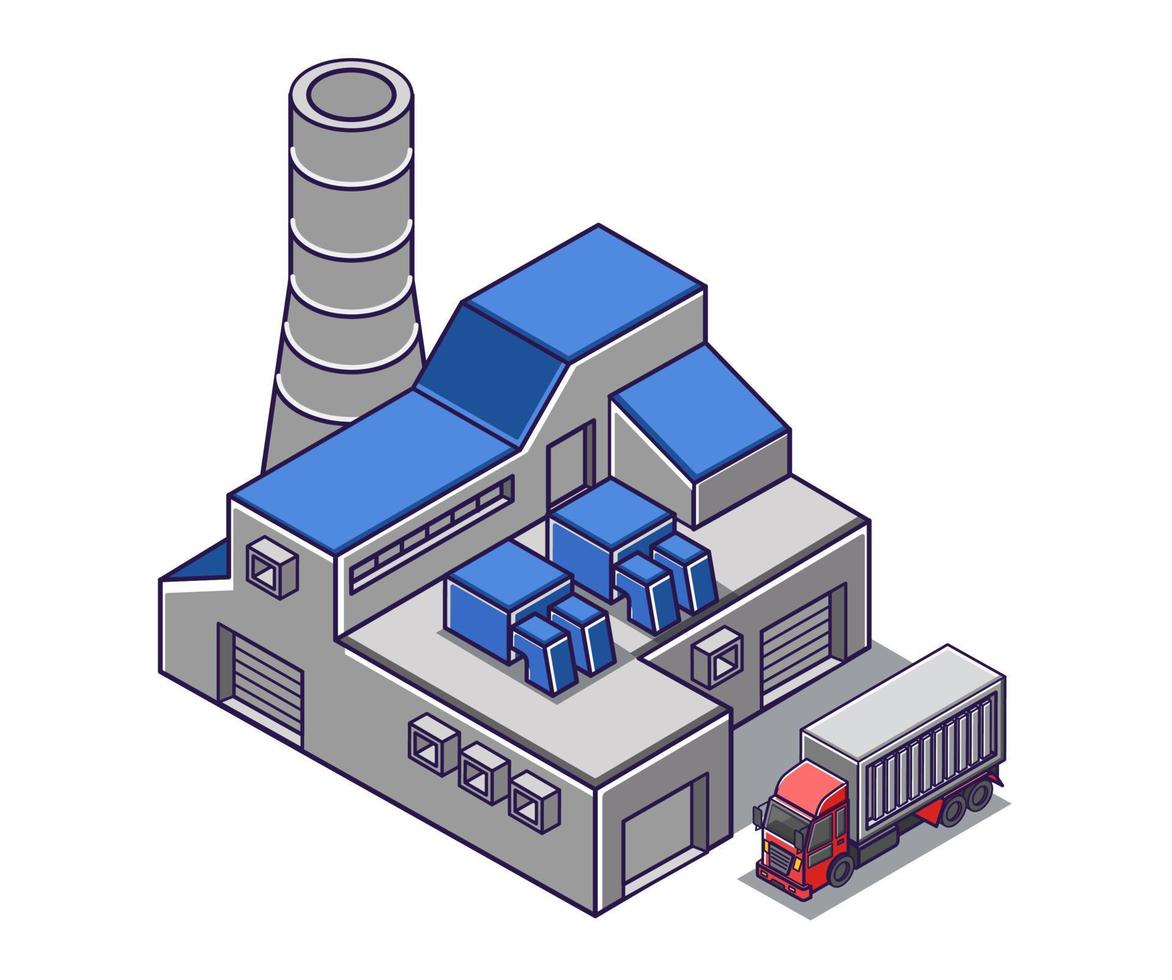 ilustración de concepto isométrico plano. vista del edificio de la fábrica industrial y la chimenea vector