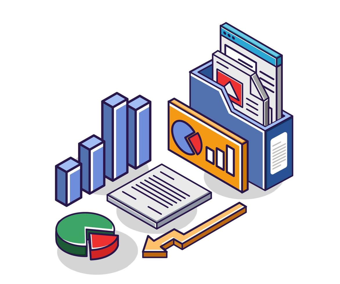 Flat isometric concept illustration. investment business staff data concept vector