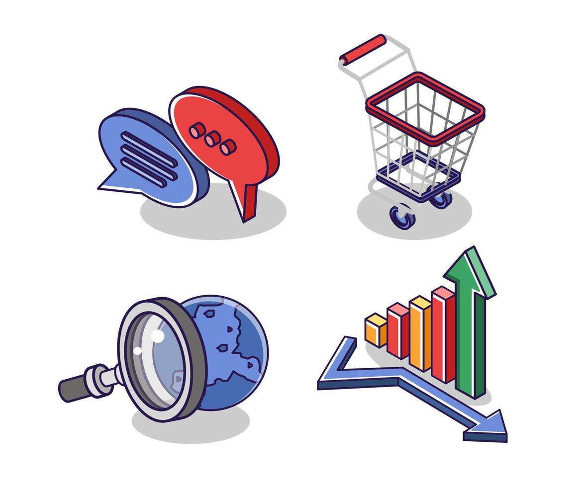 Flat isometric concept illustration. bundle set of business e-commerce icons vector