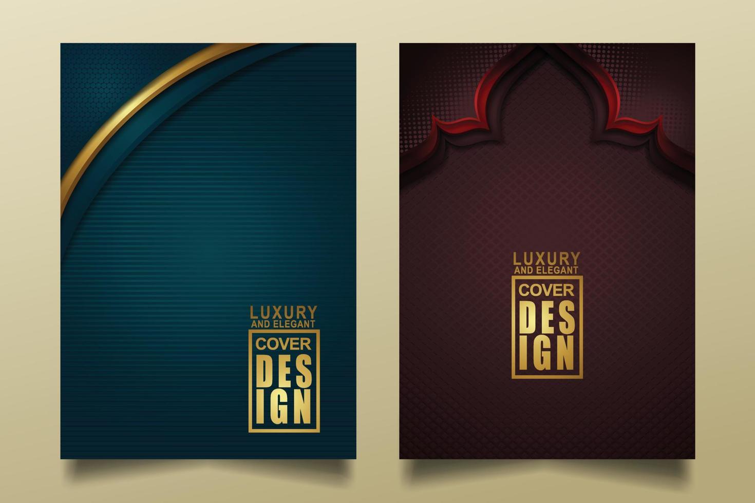 Set cover design template with Luxury and elegant flow lines overlap layers ornament and realistic texture on dark background vector