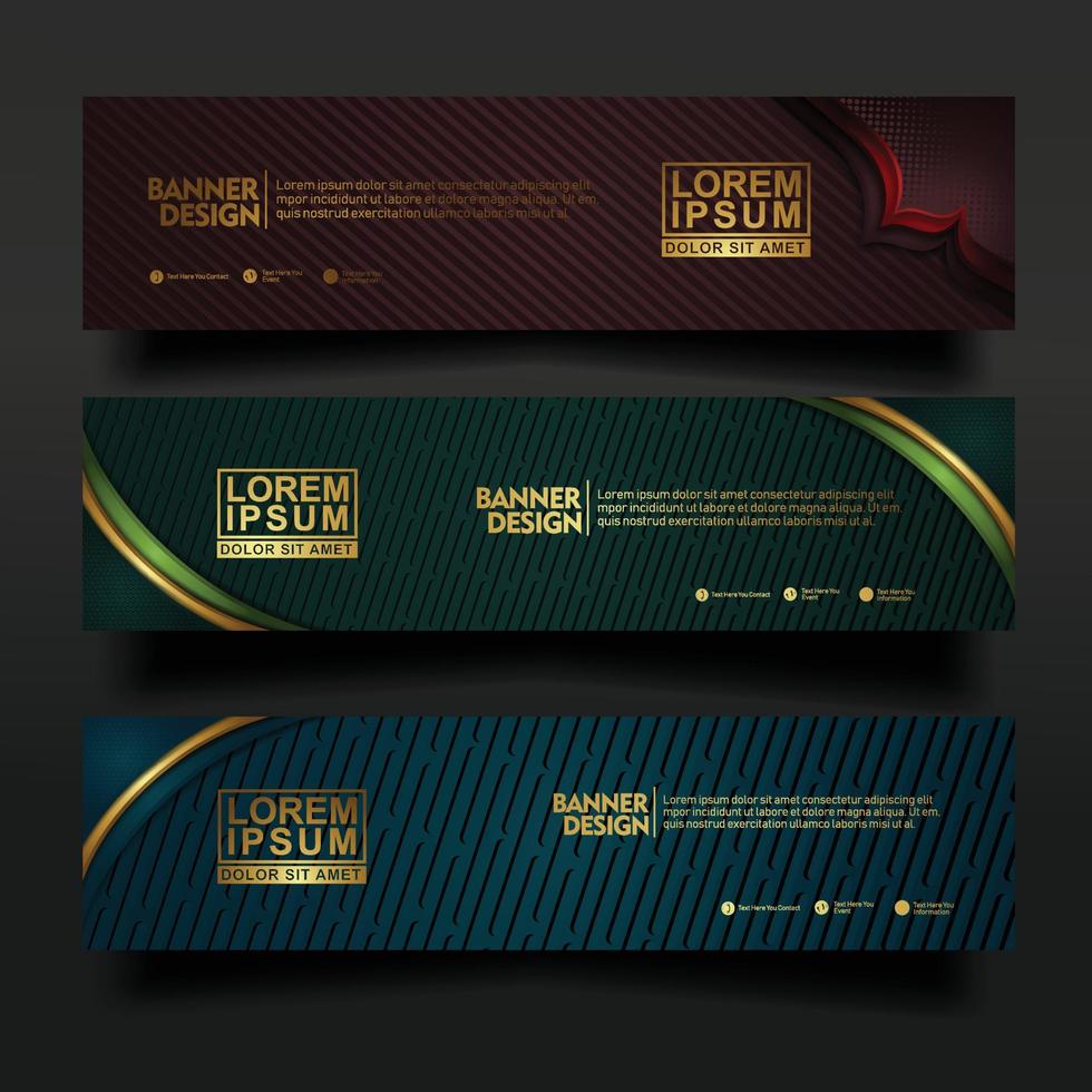 Set banner template design with luxury and elegant lines shape ornament effect on texture pattern background vector